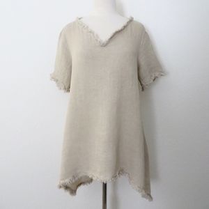 ONE LEFT!   Beige Linen Fringed Tunic